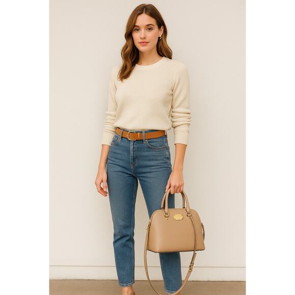 Michael Kors Cindy Dome Saffiano Leather Satchel Tan Convertible Straps AV-1610 - Picture 8 of 9